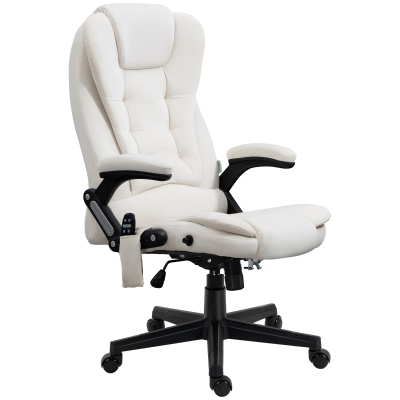 Vinsetto Velvet Massage Office Chair with Heat, High Back, Cream White