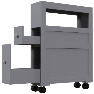 kleankin Narrow Bathroom Storage Cabinet with Drawers & Wheels, Gray