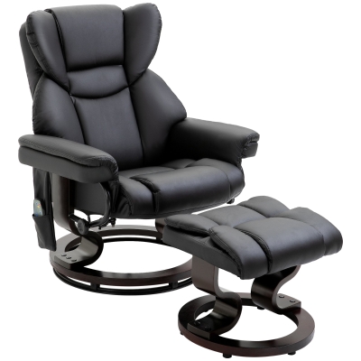HOMCOM Faux Leather Massage Recliner Chair with Ottoman, Black