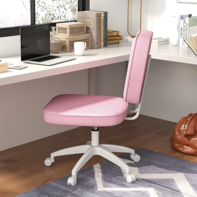 Vinsetto Pink PU Leather Office Chair, Armless, Swivel, Adjustable