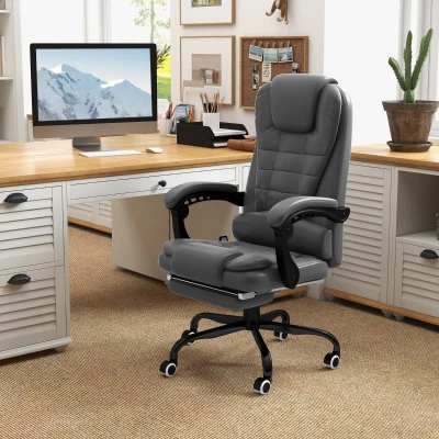 Vinsetto High Back Massage Office Chair with Footrest, Gray