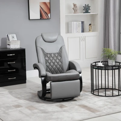 HOMCOM Faux Leather Swivel Recliner Chair with Footrest, Gray