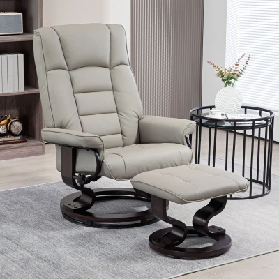 HOMCOM Faux Leather Swivel Recliner Chair with Ottoman, Gray