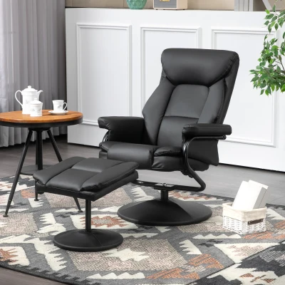 HOMCOM Swivel Recliner Chair with Ottoman, Faux Leather, Black