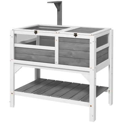 PawHut Tortoise Habitat with Shelf Storage, Light Gray