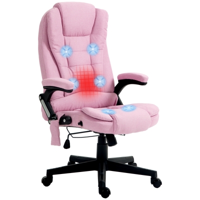HOMCOM Massage Office Chair with Heat, Reclining Linen High Back, Pink