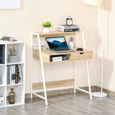 HOMCOM Home Office Desk, Small Writing Table with Storage, Natural