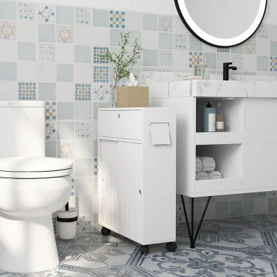 Kleankin Slim Toilet Paper Cabinet, 4 Wheels, White