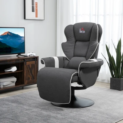 HOMCOM Swivel Recliner Lounge Chair with Footrest & Cup Holders, Black