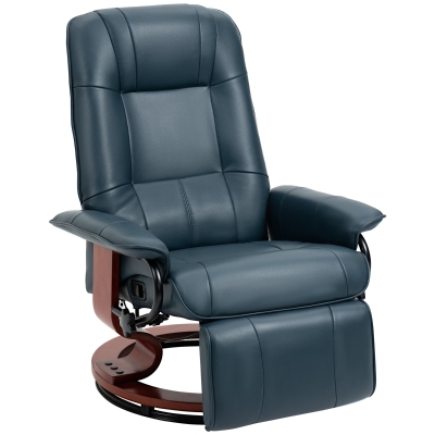 HOMCOM Faux Leather Swivel Recliner Chair with Footrest, Blue