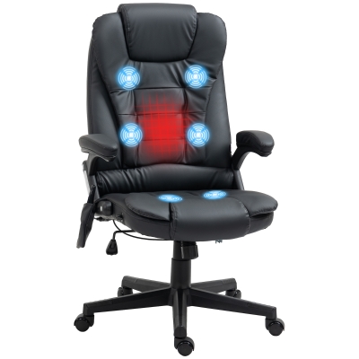 HOMCOM Massage Office Chair, Reclining with Heat & Remote, Black