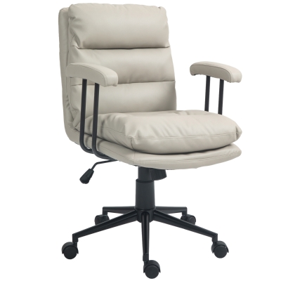 HOMCOM PU Leather Swivel Office Chair, Adjustable Height, Light Gray