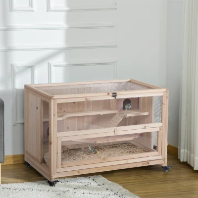 PawHut 3-Tier Wooden Hamster Cage, Natural Small Animal Hutch
