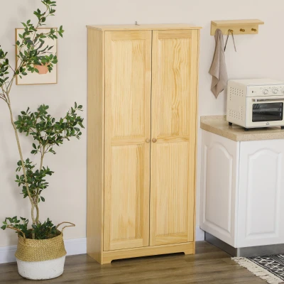 HOMCOM 67" Pinewood Kitchen Pantry Cabinet with Doors & Shelves