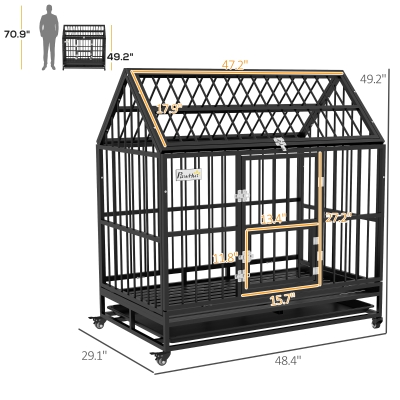 PawHut 48" Heavy Duty Dog Crate with 4 Lockable Wheels, Double Doors ...