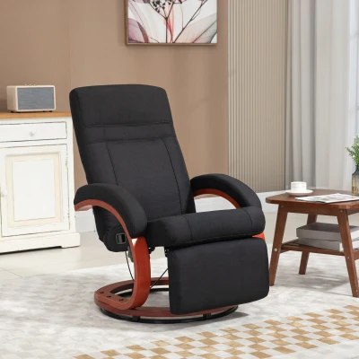 HOMCOM Swivel Recliner Chair with Footrest & Wood Base, Black