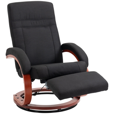 HOMCOM Swivel Recliner Chair with Footrest & Wood Base, Black