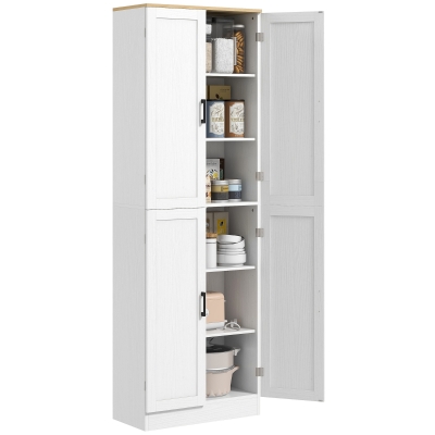 HOMCOM Freestanding Kitchen Pantry Cabinet, 4-Door, Distressed White