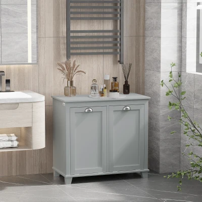 HOMCOM Dual Tilt-Out Laundry Hamper Cabinet, 2-Compartment, Gray