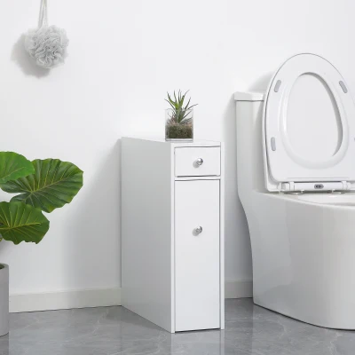 HOMCOM Bathroom Floor Organizer, White Storage Cabinet with Drawers