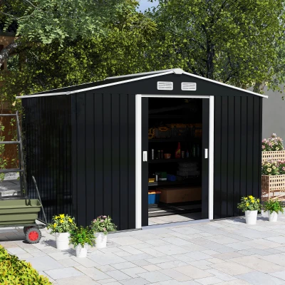 Outsunny 9' x 6' Outdoor Storage Shed, Dark Gray
