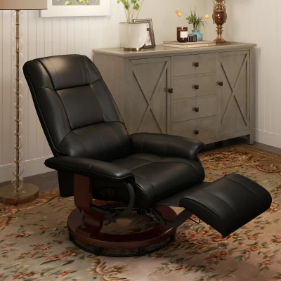 HOMCOM Faux Leather Swivel Recliner Chair with Footrest, Black