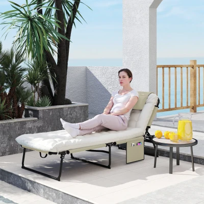 Sun Lounger 26.75" x 74.5" x 11.75" Beige