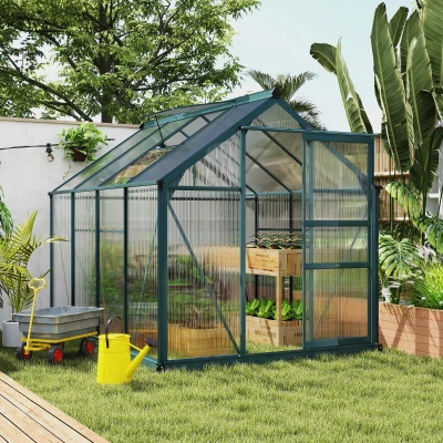 Outsunny 6' x 8' Heavy Duty Polycarbonate Greenhouse, Dark Green