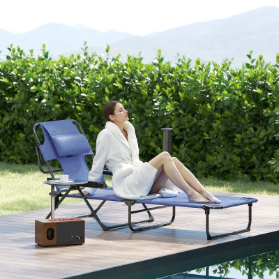 Outsunny Folding Lounge Chair with Reclining Back, Gray