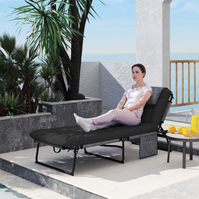 Outsunny Folding Lounge Chair with 4-level Reclining Back & Cushion, Black