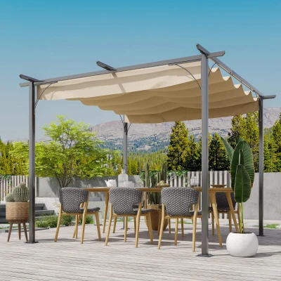 Outsunny 10' x 10' Retractable Pergola Canopy, Beige