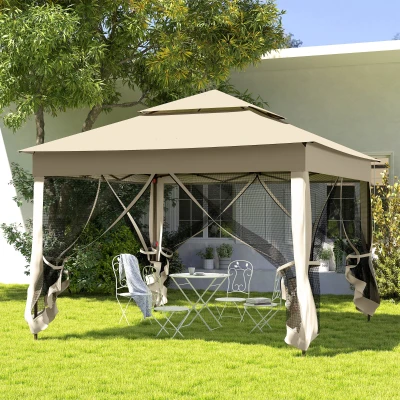 Pop Up Canopy 128" L x 128" W x 106.25" H Beige
