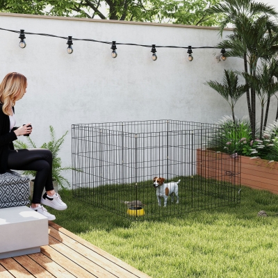 PawHut 8 Panels Foldable Dog Playpen with Bottom Pad & Top Cover, 30" High