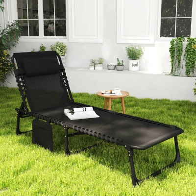 Outsunny Portable Reclining Chaise Lounge Chair, Black