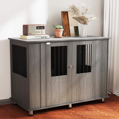 PawHut Extra Large Dog Crate Furniture, Wooden End Table