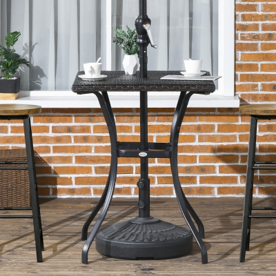 Outsunny Patio Wicker Dining Table with Umbrella Hole, 34 Inch Outdoor PE Rattan Coffee Table with Plastic Board Under the Woven Table Top for Patio, Garden, Balcony, Mixed Brown