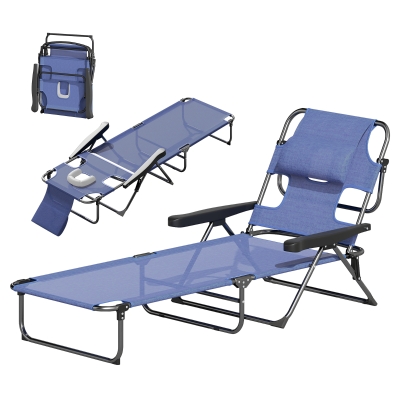 Outsunny Folding Lounge Chair with Reclining Back, Gray
