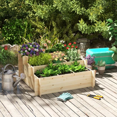 Outsunny 3-Tier Raised Garden Bed with 9 Grow Grids, Outdoor