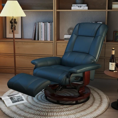HOMCOM Faux Leather Swivel Recliner Chair with Footrest, Blue