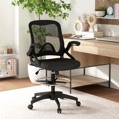 Vinsetto Drafting Chair, Tall Office Chair with Lumbar Support, Black