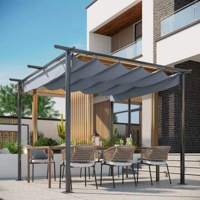 Outsunny 10' x 10' Retractable Pergola Canopy, Gray