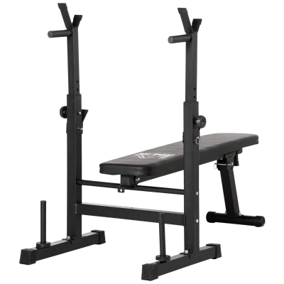 Soozier Adjustable Weight Bench, Foldable Bench Press with Barbell Rack and Dip Station for Home Gym, Strength Training Multiuse Workout Bench, Black
