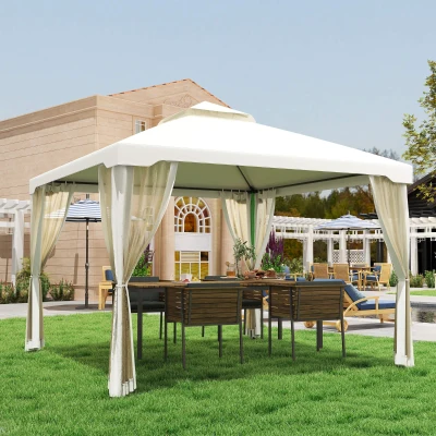 Outsunny 9.6' x 9.6' Patio Gazebo, Cream White with Netting