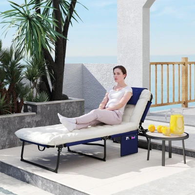 Outsunny Folding Chaise Lounge Chair, 4-Level Recline, Cushion, Navy Blue