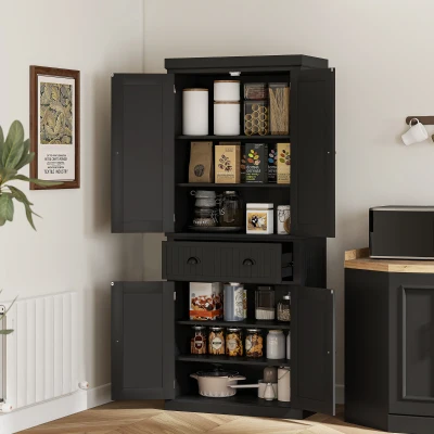 HOMCOM 72" Kitchen Pantry Cabinet with Adjustable Shelves, Black