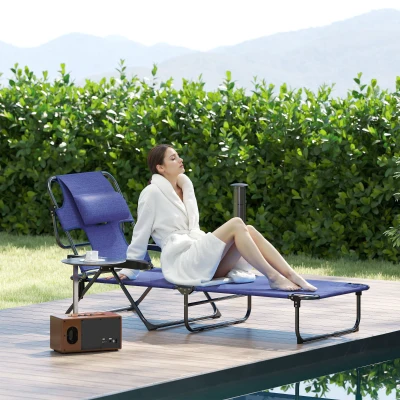 Outsunny Folding Lounge Chair with Reclining Back, Navy Blue