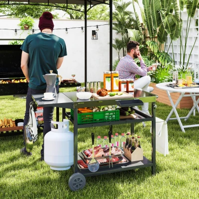 Outsunny Outdoor Bar Cart with Stainless Steel Top, Wheeled