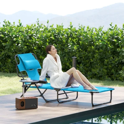 Outsunny Folding Lounge Chair with Reclining Back, Light Blue