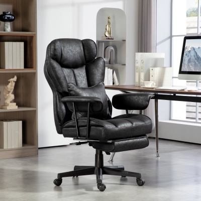 HOMCOM Big and Tall Office Chair with Foot Rest, 400LBS High Back Desk Chair with Padded Armrests, Lumbar Support, Black