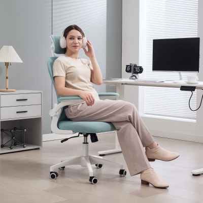 Vinsetto Office Chair, Mesh Computer Desk Chair with Adjustable Headrest, 4D Lumbar Support, Flip-up Arm, Light Green